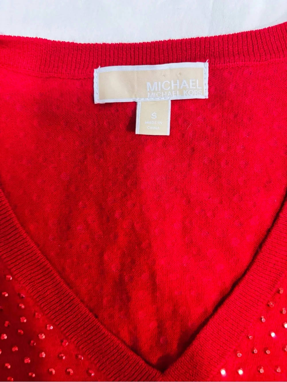 Michael Kors Red V-Neck Studded Sweater